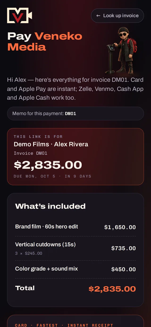 A Paylock pay page on a phone with the invoice, total and pay buttons